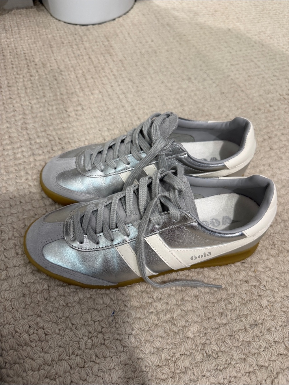 Gola women’s Metallic Silver Sneakers with White Heel Panel